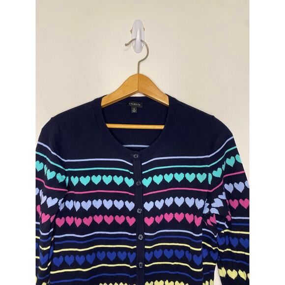 Talbots Black Heart Cardigan Sweater Button Up Preppy Holiday Classic Medium - Picture 2 of 13